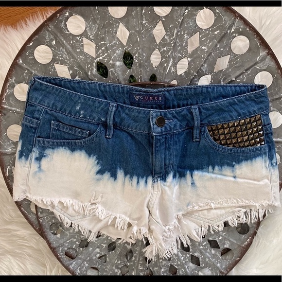 Guess Brass studded Distressed Denim Shorts - Picture 1 of 9